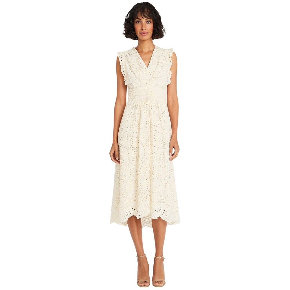 NEW Maggy London Sleeveless Embroidered Eyelet Midi Dress 12